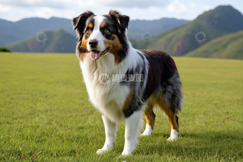 高清大图下载【趣麦麦图】草地上站立的澳大利亚牧羊犬
