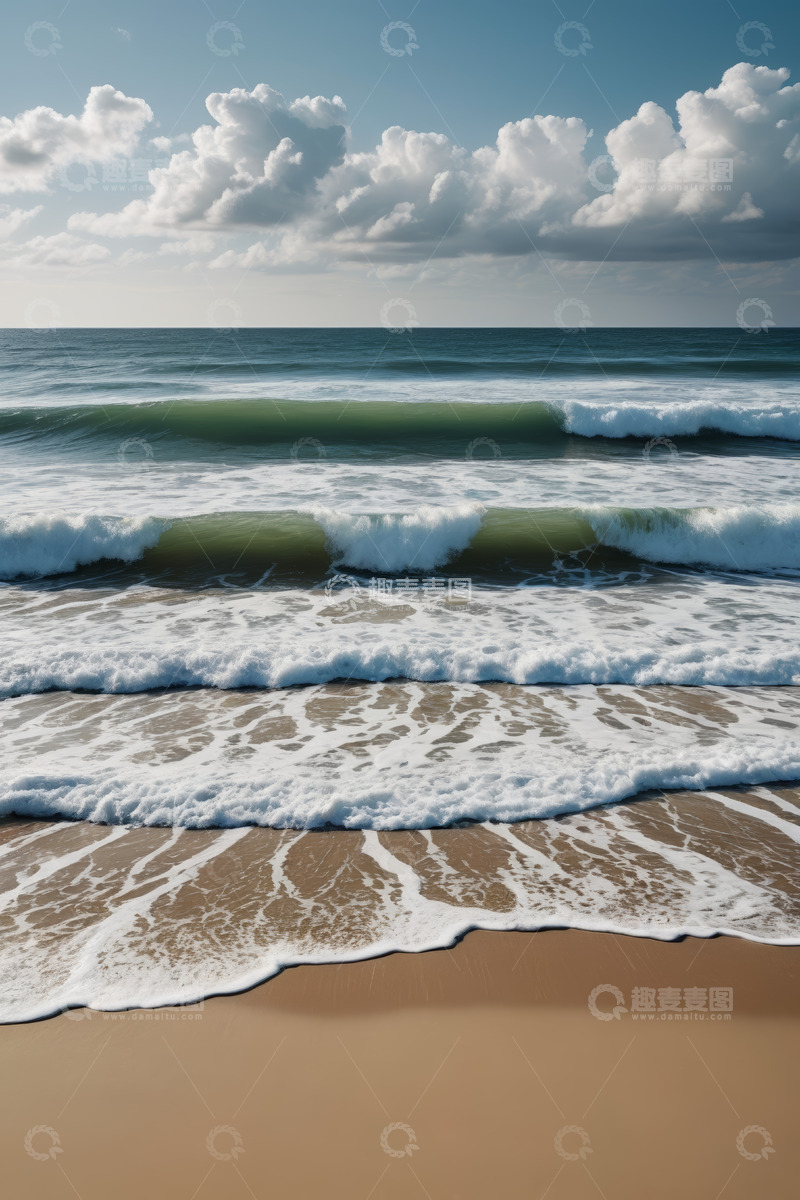 高清大图下载【趣麦麦图】海浪拍打沙滩的自然景观