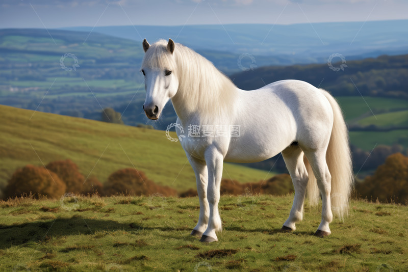 高清大图下载【趣麦麦图】草原上的白色骏马