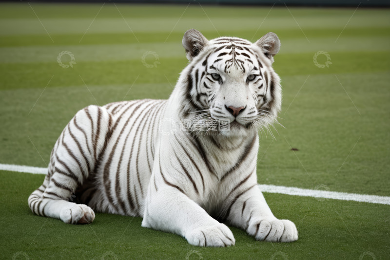 高清大图下载【趣麦麦图】草地上休憩的白色老虎