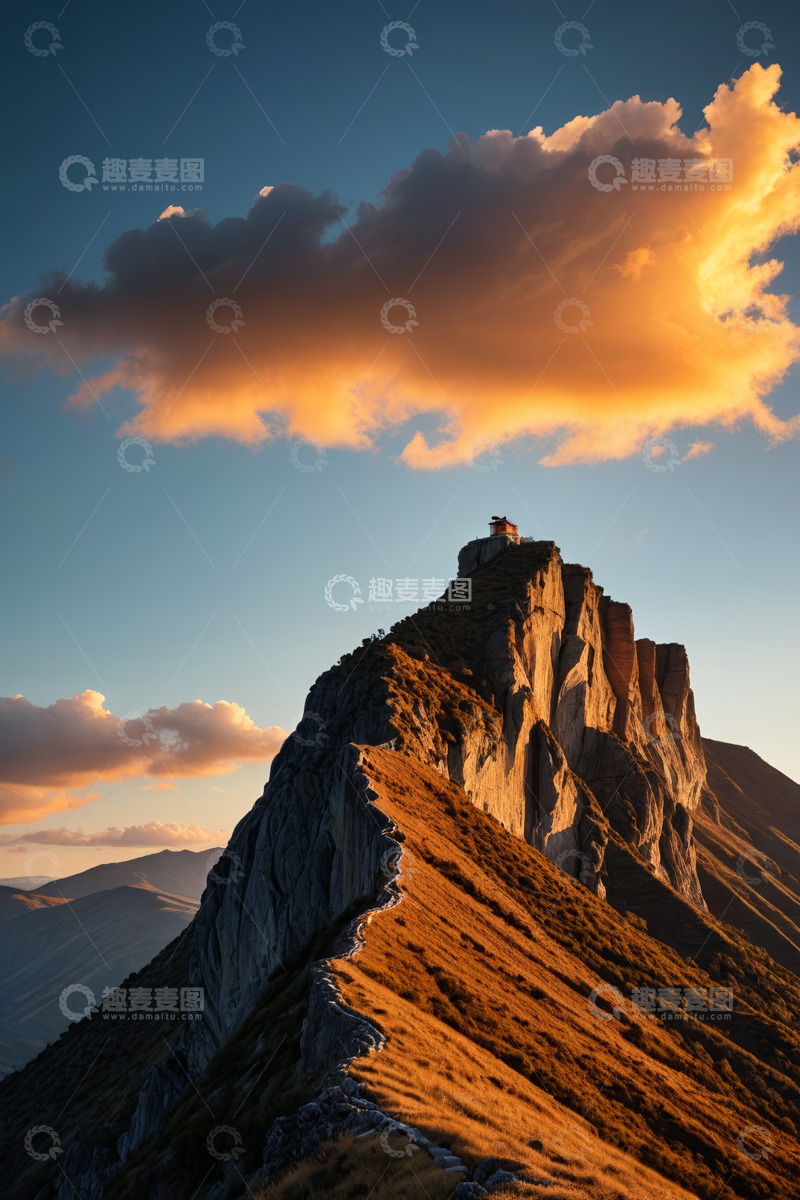 高清大图下载【趣麦麦图】山顶建筑与壮丽天空风景