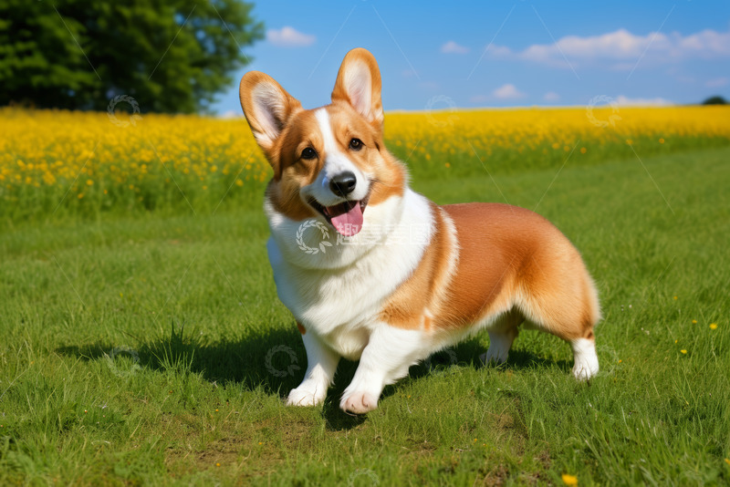 高清大图下载【趣麦麦图】草地上行走的柯基犬