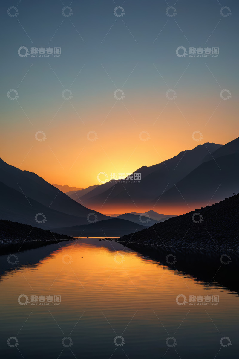 高清大图下载【趣麦麦图】山间水域日出美景