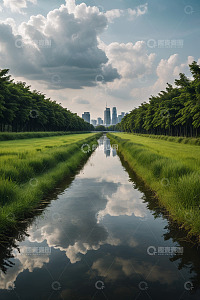 城市与绿地间的河道风景