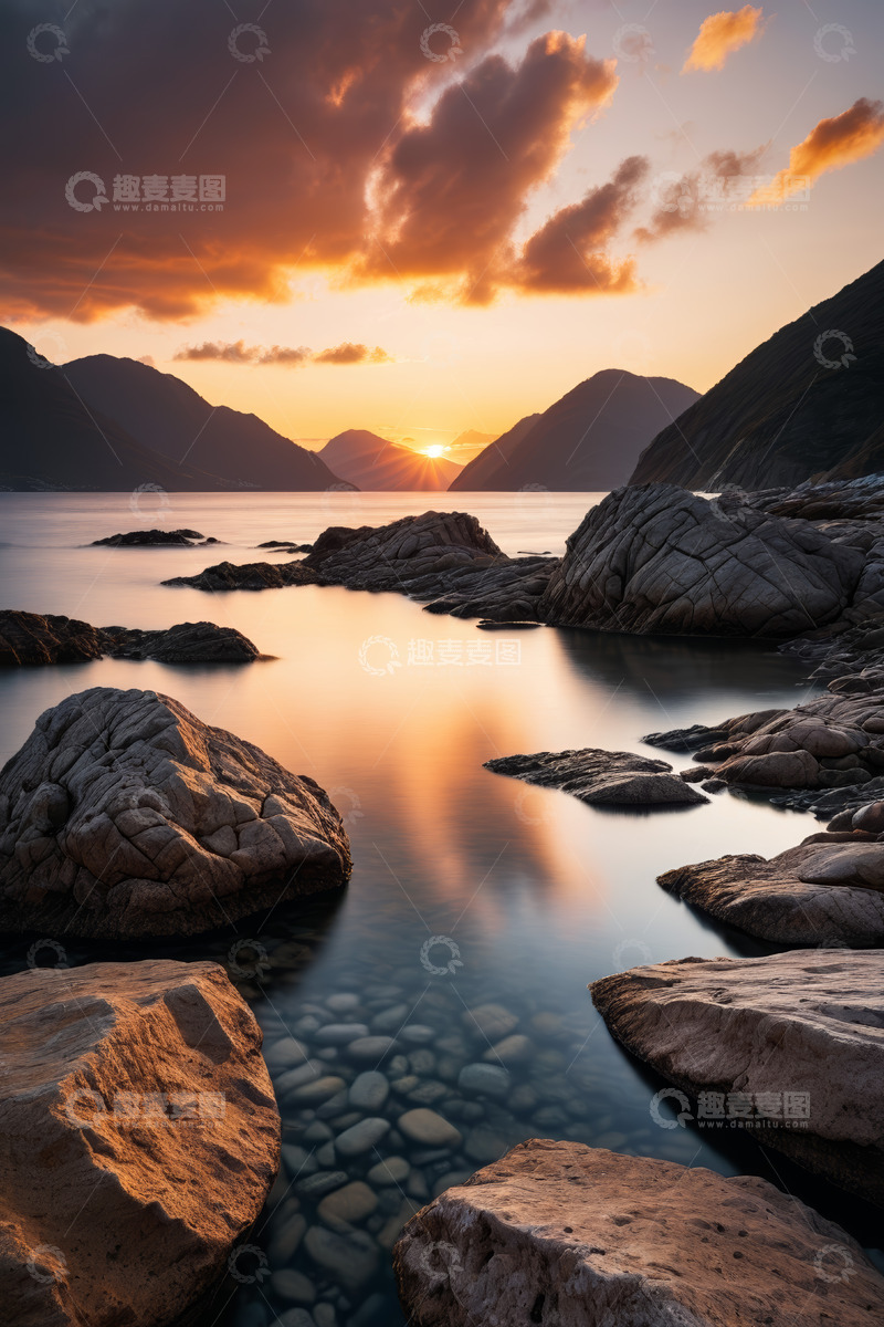 高清大图下载【趣麦麦图】海边日落山水岩石景观