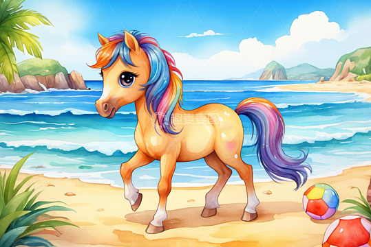 沙滩上的彩色小马