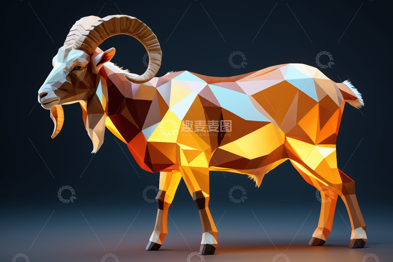 高清大图下载【趣麦麦图】低多边形风格山羊形象素材