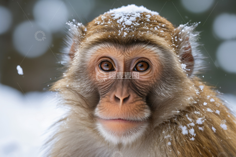 高清大图下载【趣麦麦图】雪中猴子特写