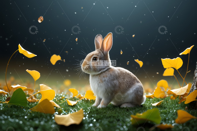 高清大图下载【趣麦麦图】草地上坐着的可爱兔子