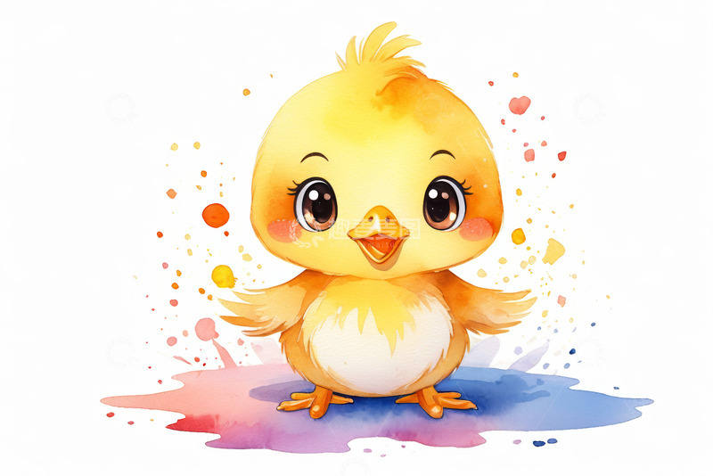 高清大图下载【趣麦麦图】可爱卡通小黄鸡水彩风格形象