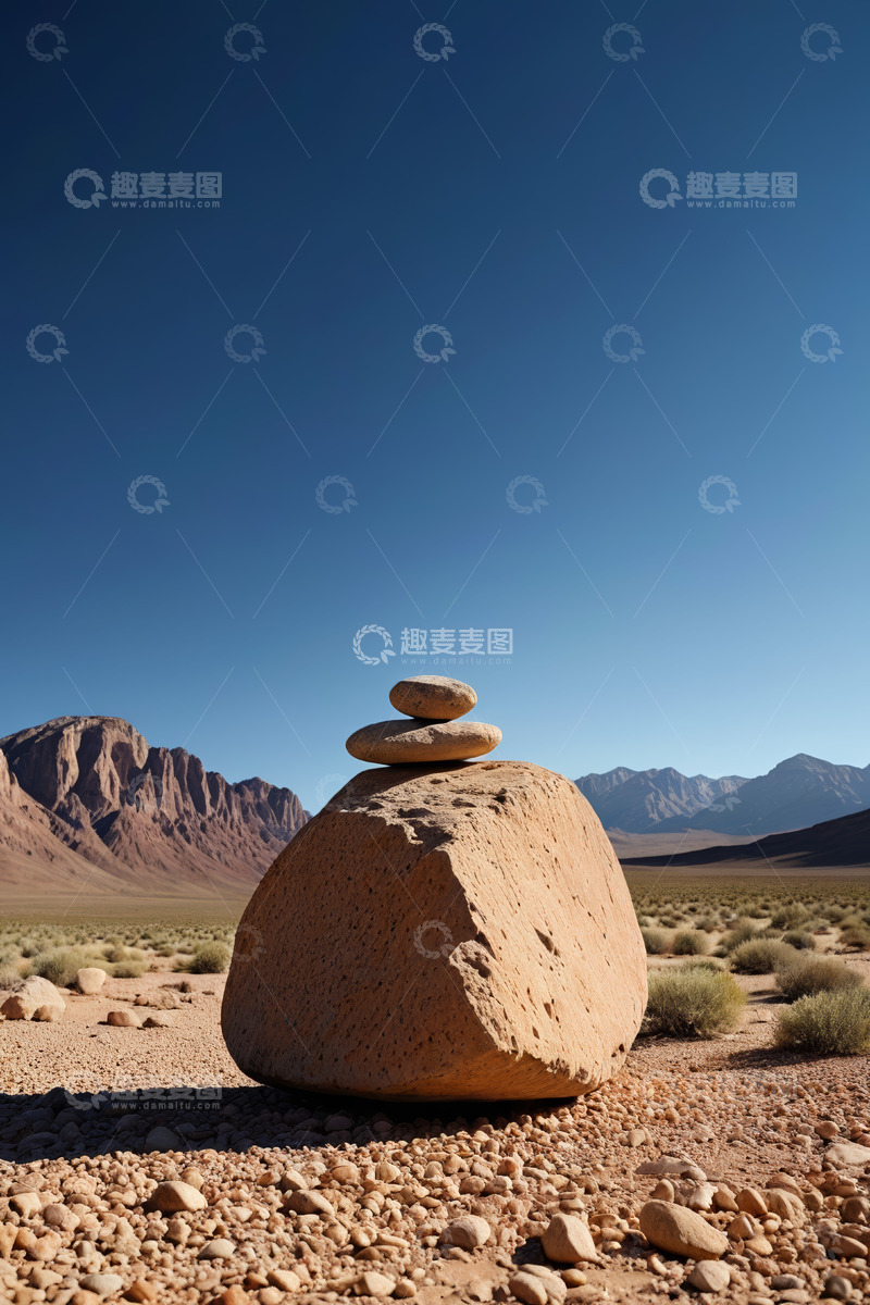 高清大图下载【趣麦麦图】沙漠中堆叠的岩石景观