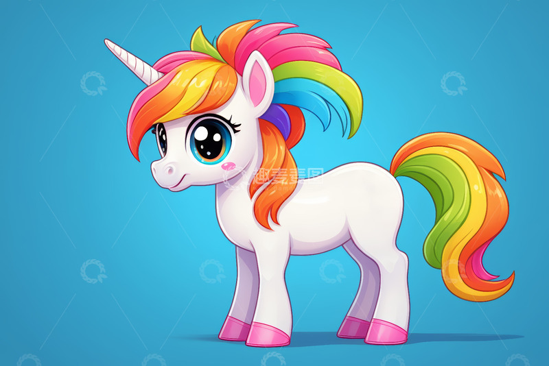 高清大图下载【趣麦麦图】彩色鬃毛独角兽卡通形象