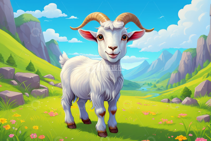 高清大图下载【趣麦麦图】山间草地的白色山羊