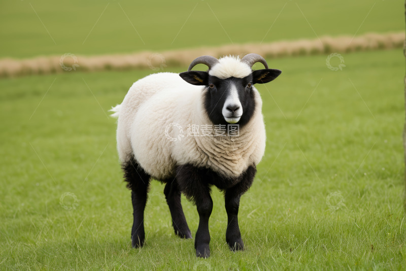 高清大图下载【趣麦麦图】草地上站立的黑白相间绵羊