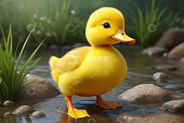 小黄鸭在水边站立