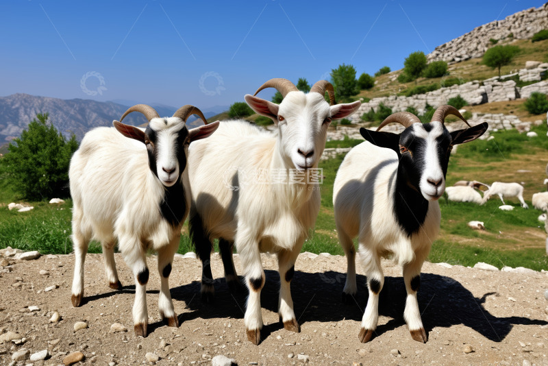 高清大图下载【趣麦麦图】山坡上的三只山羊