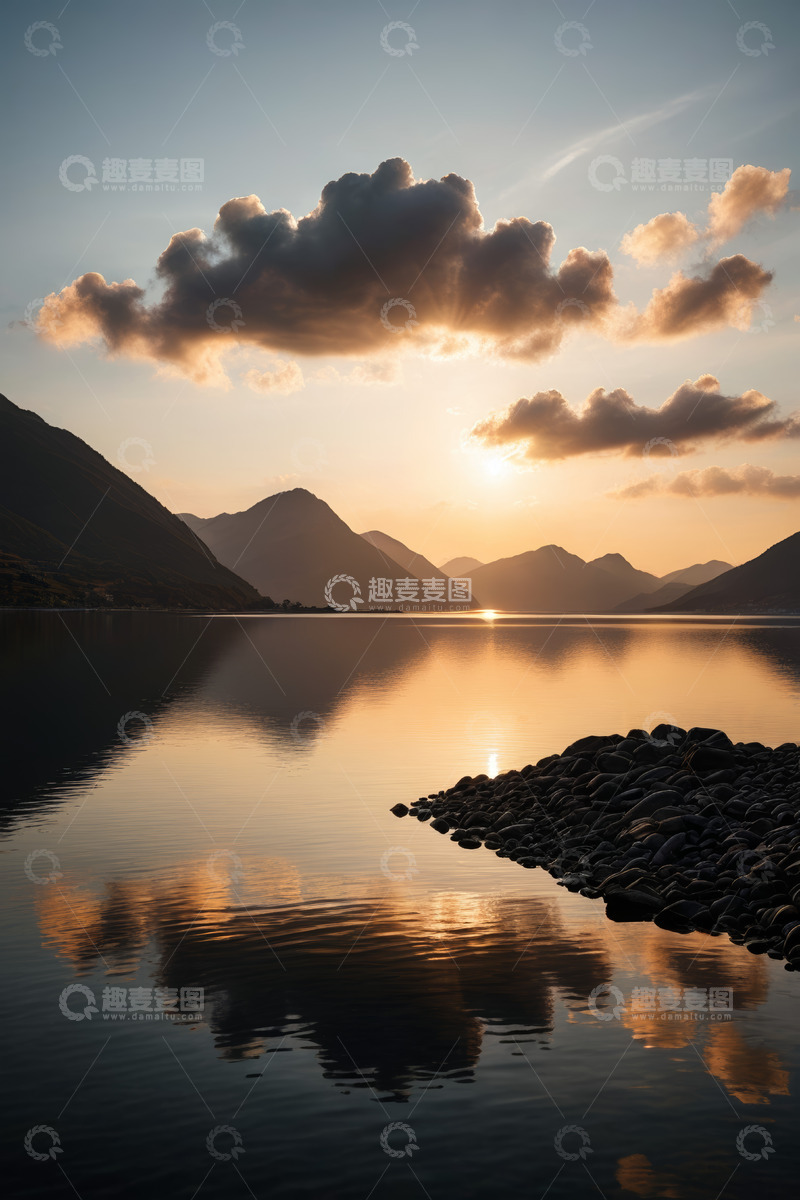 高清大图下载【趣麦麦图】湖畔日落山水自然风光
