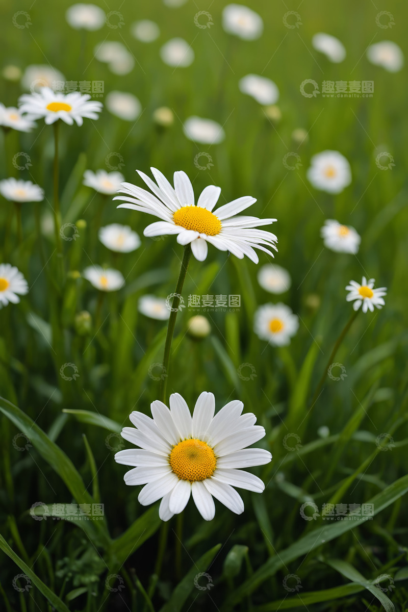 高清大图下载【趣麦麦图】草地上盛开的白色雏菊