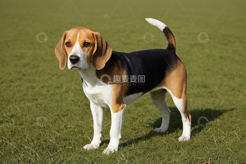 高清大图下载【趣麦麦图】草地上站立的比格犬