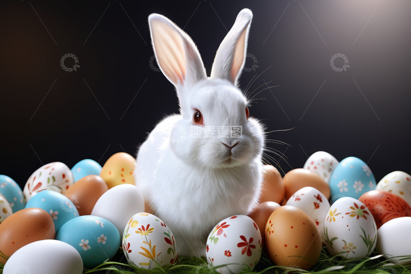 高清大图下载【趣麦麦图】白兔与彩蛋特写画面