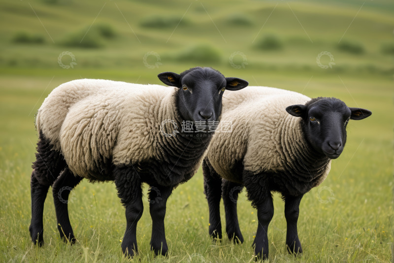 高清大图下载【趣麦麦图】草原上的两只黑面绵羊