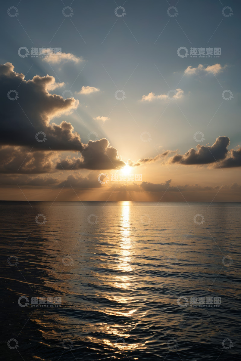 高清大图下载【趣麦麦图】海上日落时分的天空与云彩