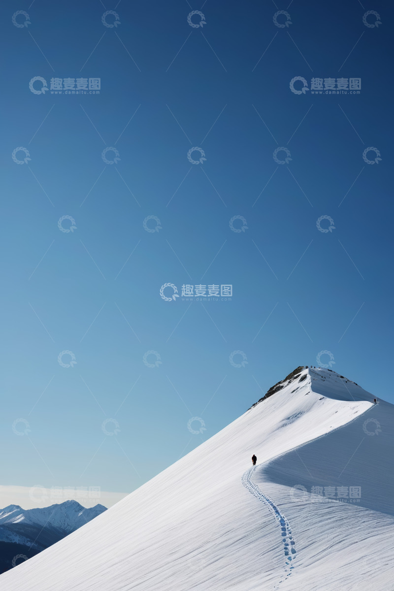 高清大图下载【趣麦麦图】单人徒步攀登雪山