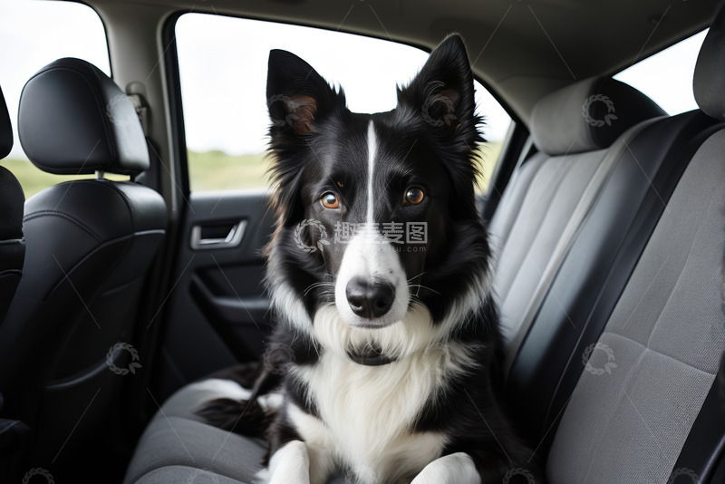 高清大图下载【趣麦麦图】车内坐着的黑白相间边境牧羊犬