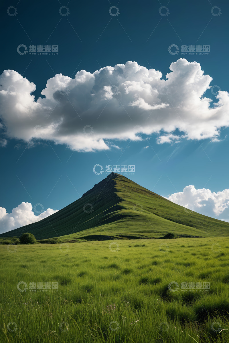 高清大图下载【趣麦麦图】绿色山丘与蓝天白云风景