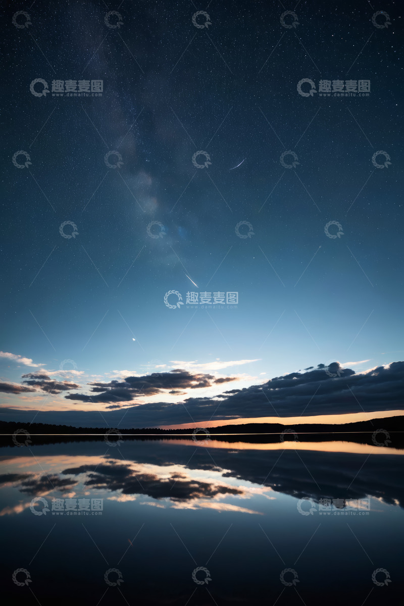 高清大图下载【趣麦麦图】夜空下湖面倒影与星空景观