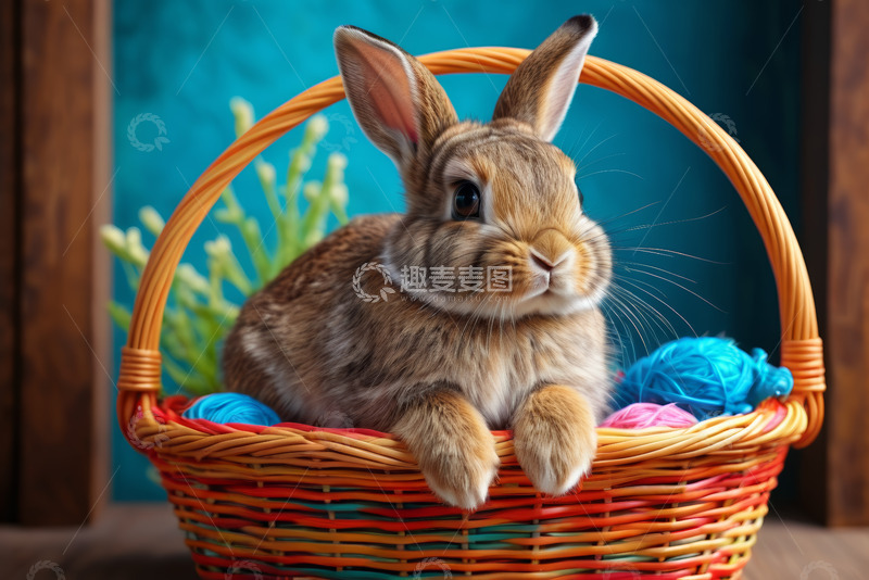 高清大图下载【趣麦麦图】篮子里的可爱兔子