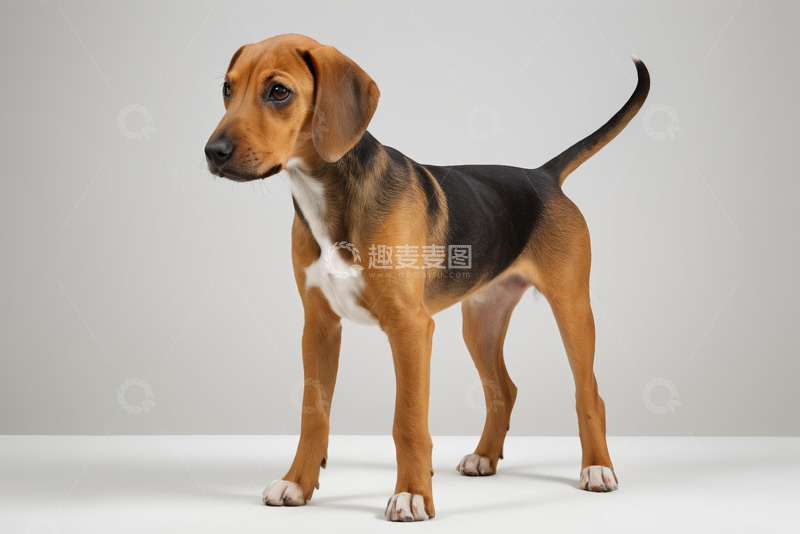 高清大图下载【趣麦麦图】站立的三色小狗