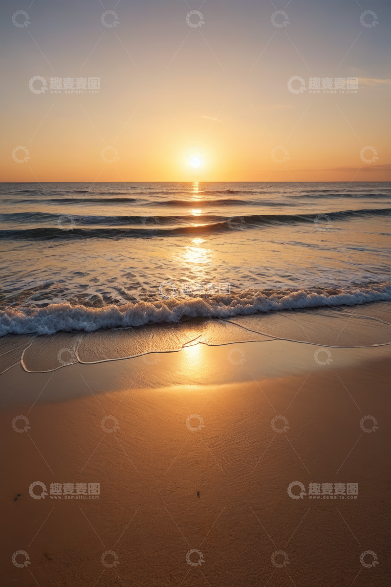 高清大图下载【趣麦麦图】海滩日落海浪景象