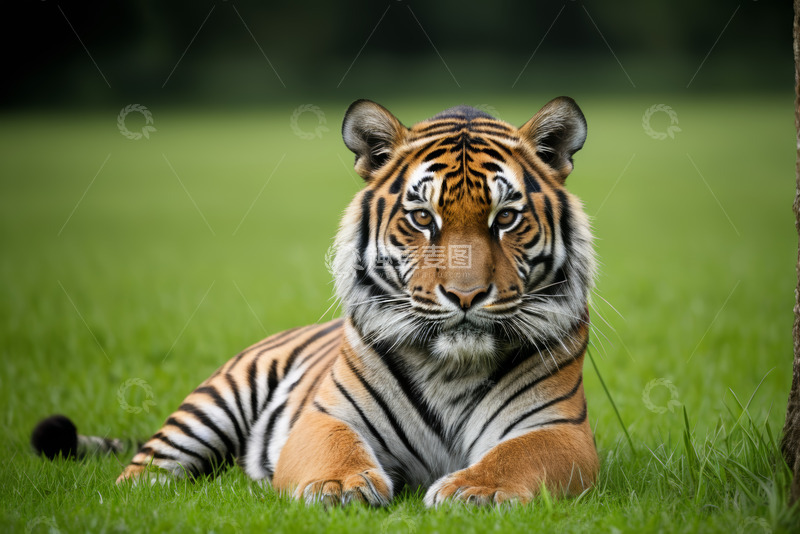 高清大图下载【趣麦麦图】草地上趴卧的老虎