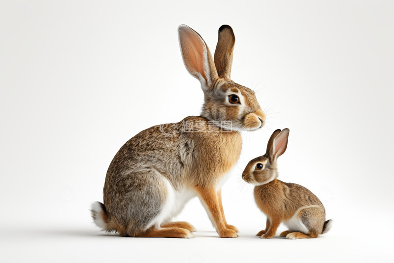 高清大图下载【趣麦麦图】两只兔子相对而坐的素材