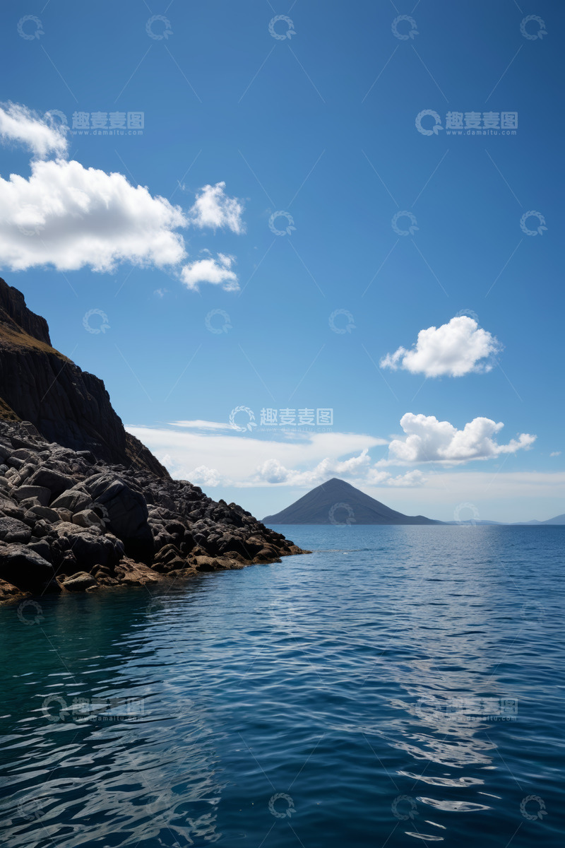 高清大图下载【趣麦麦图】海边岩石与远山风景