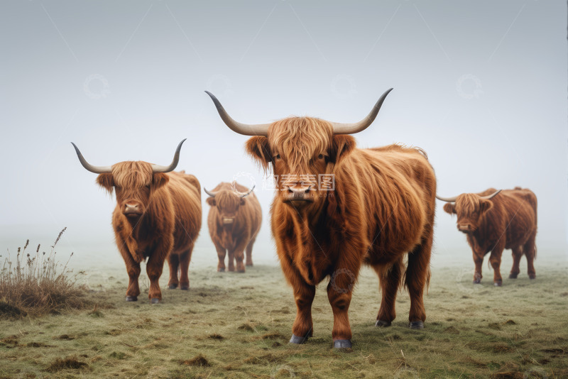 高清大图下载【趣麦麦图】苏格兰高地牛群草地景象