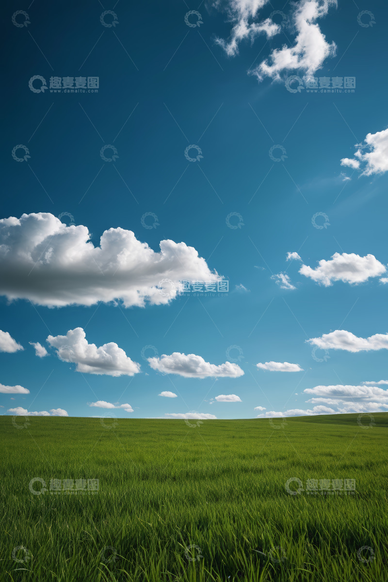 高清大图下载【趣麦麦图】广阔绿野上的蓝天白云景象