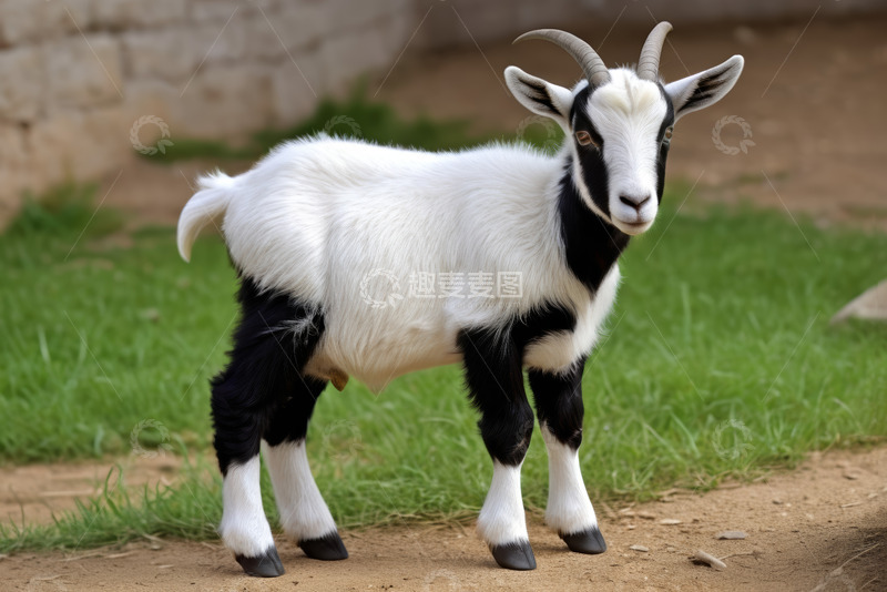 高清大图下载【趣麦麦图】站立在草地的黑白小山羊