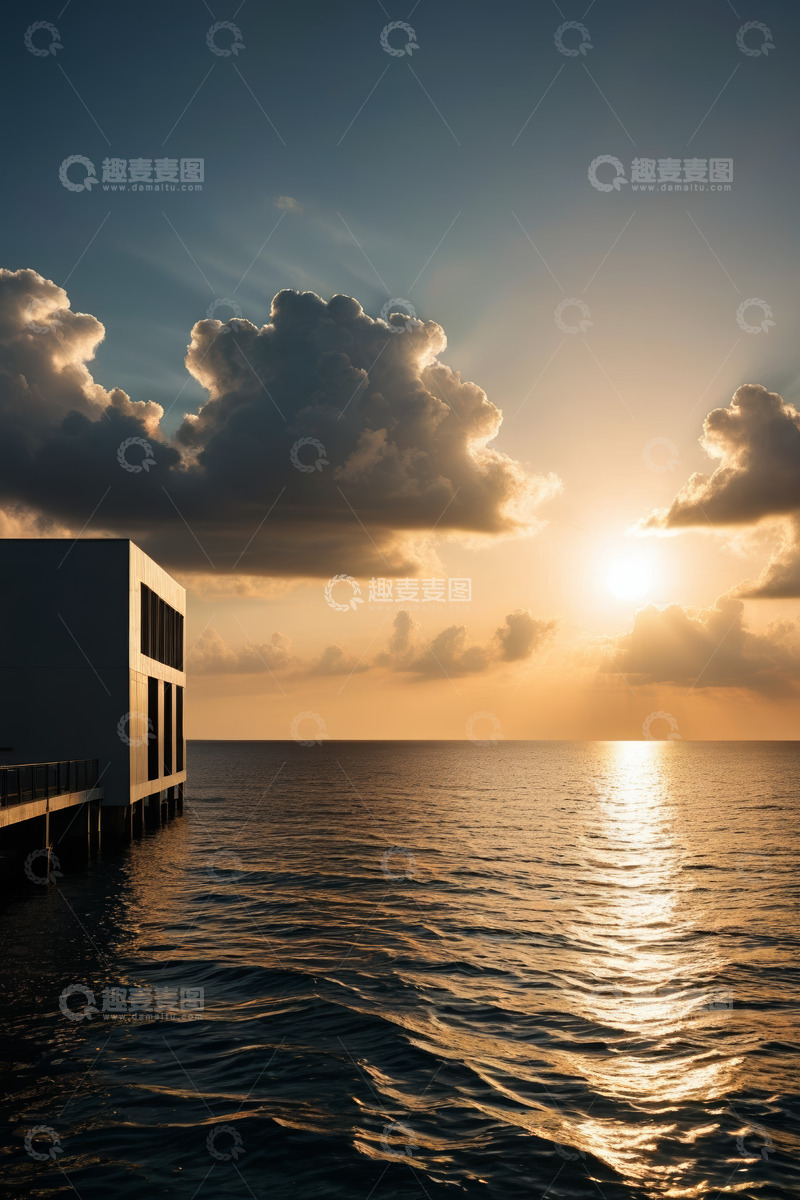 高清大图下载【趣麦麦图】海边建筑日落景色