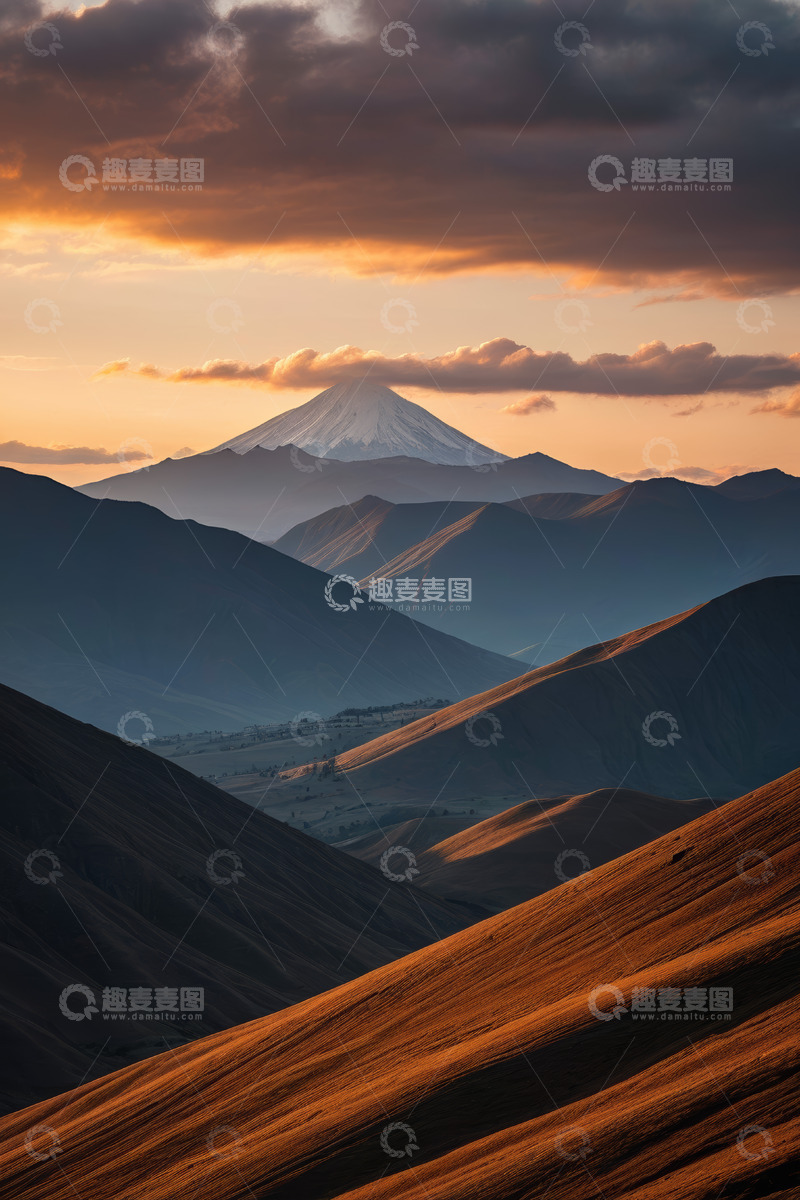 高清大图下载【趣麦麦图】远山与霞光下的壮美山脉