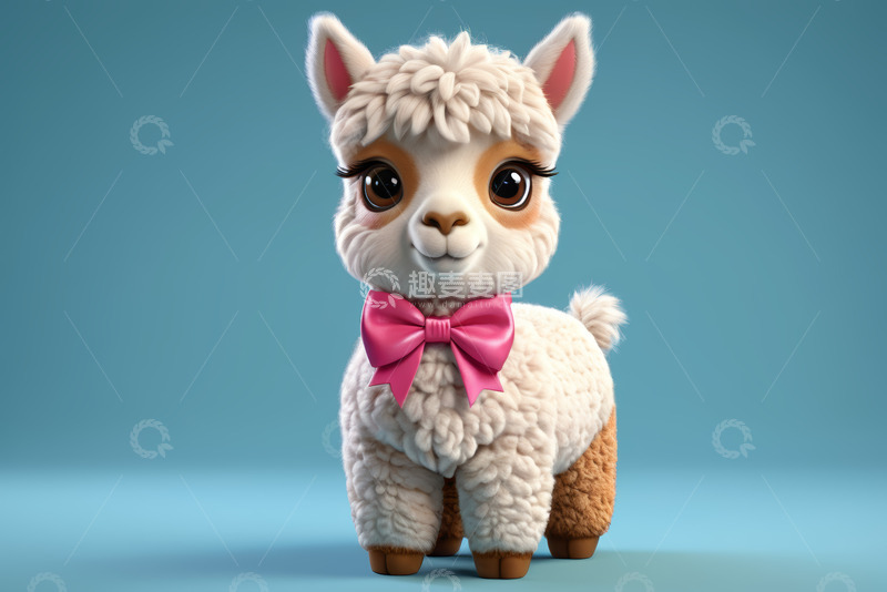 高清大图下载【趣麦麦图】可爱卡通羊驼戴粉色领结