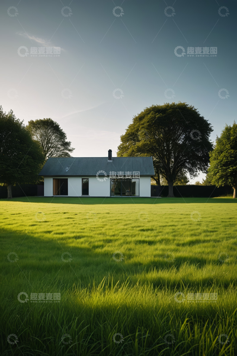 高清大图下载【趣麦麦图】田园草地旁的现代小屋