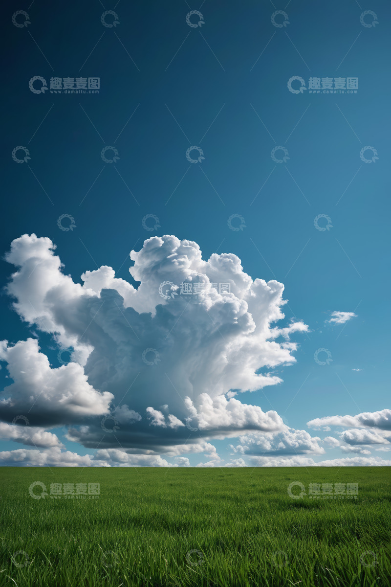 高清大图下载【趣麦麦图】绿色草地与天空中的云朵