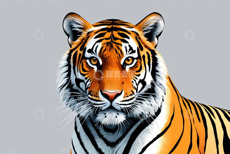 高清大图下载【趣麦麦图】老虎特写插画素材