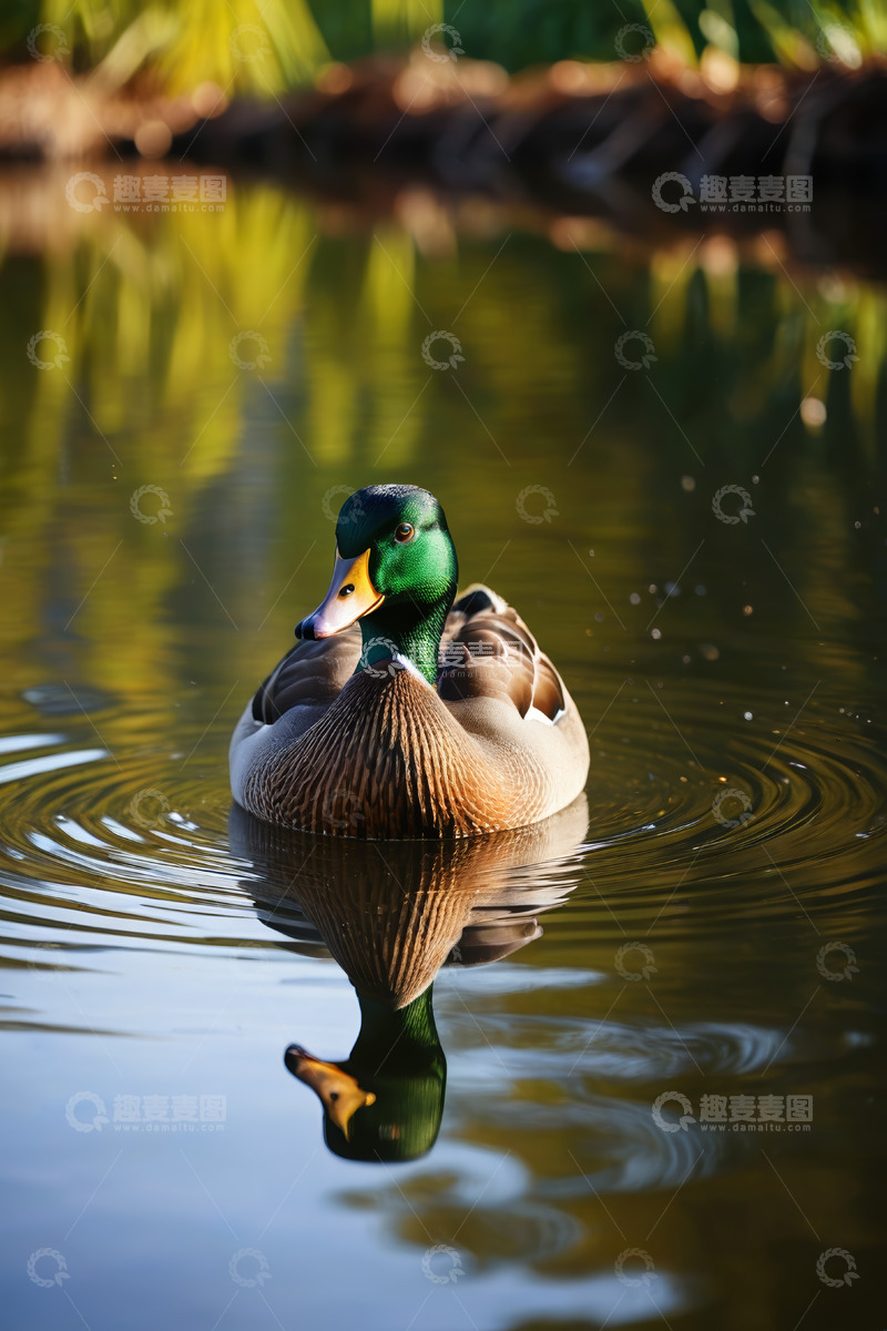 高清大图下载【趣麦麦图】水中绿头鸭游泳画面
