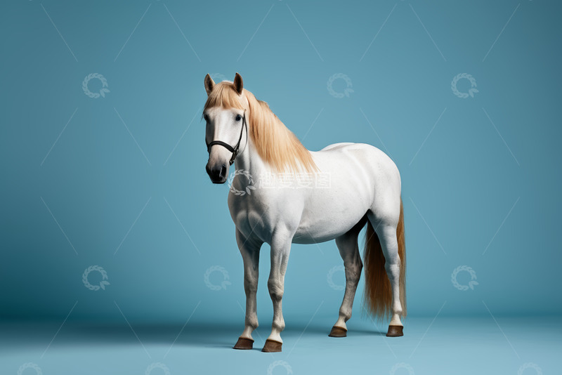 高清大图下载【趣麦麦图】白色骏马纯色背景特写