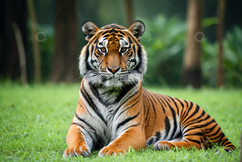 高清大图下载【趣麦麦图】草地上趴卧的老虎