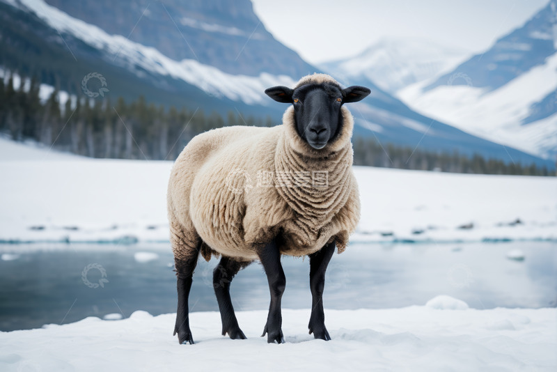 高清大图下载【趣麦麦图】雪地中的站立绵羊