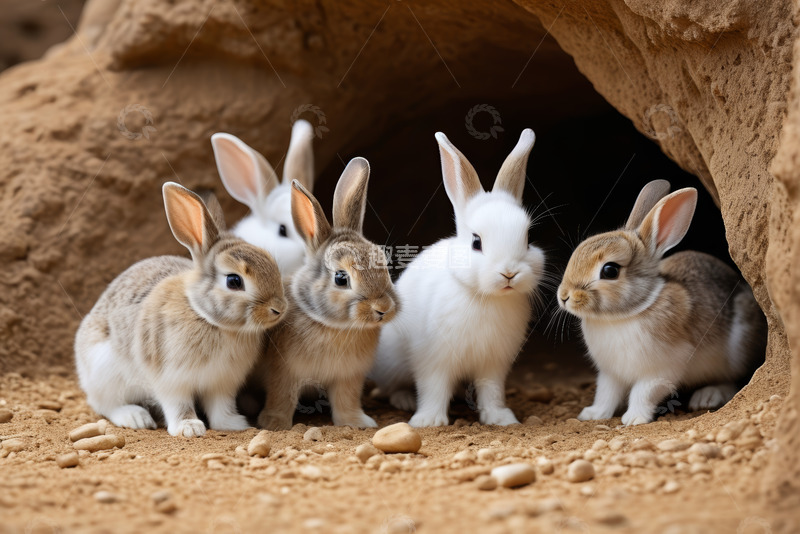高清大图下载【趣麦麦图】洞穴口几只可爱小兔子